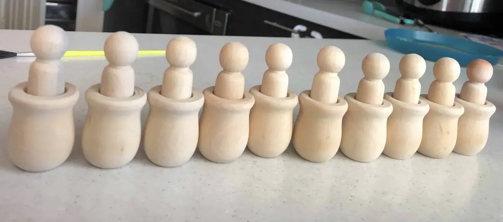 Wooden Peg Dolls in Cups