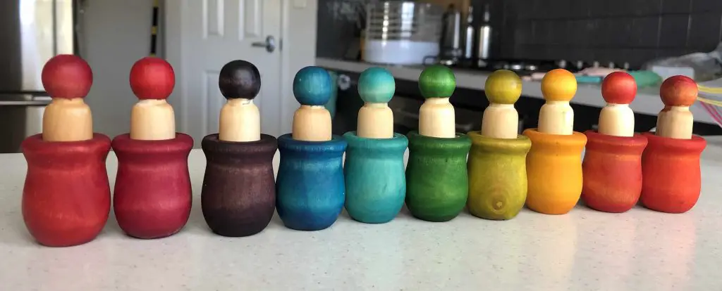 DIY coloured Wooden Peg Dolls in Cups