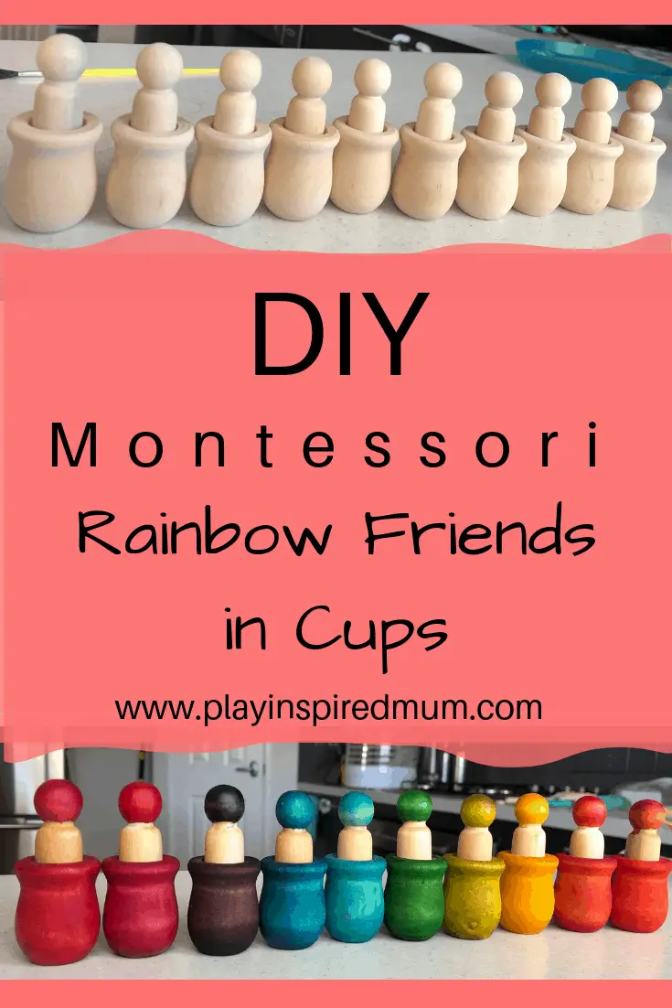 DIY Montessori Rainbow Friends in cups Wooden Peg Dolls in Coloured Cups