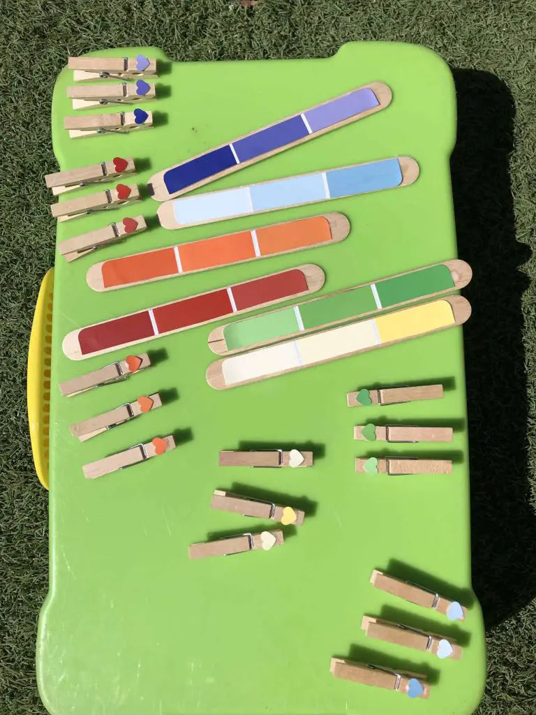 Colour Matching craft sticks and pegs activity