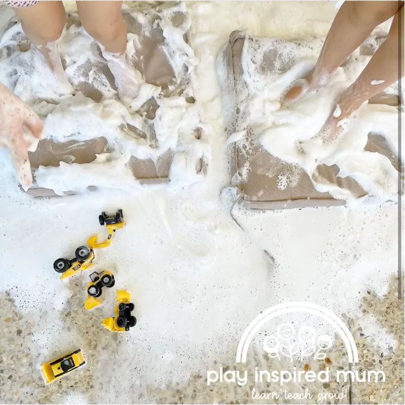 Super bubble foam with construction trucks