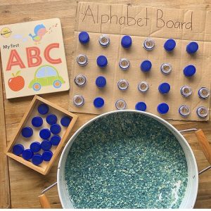 DIY Bottle Top Alphabet Board - Play Inspired Mum