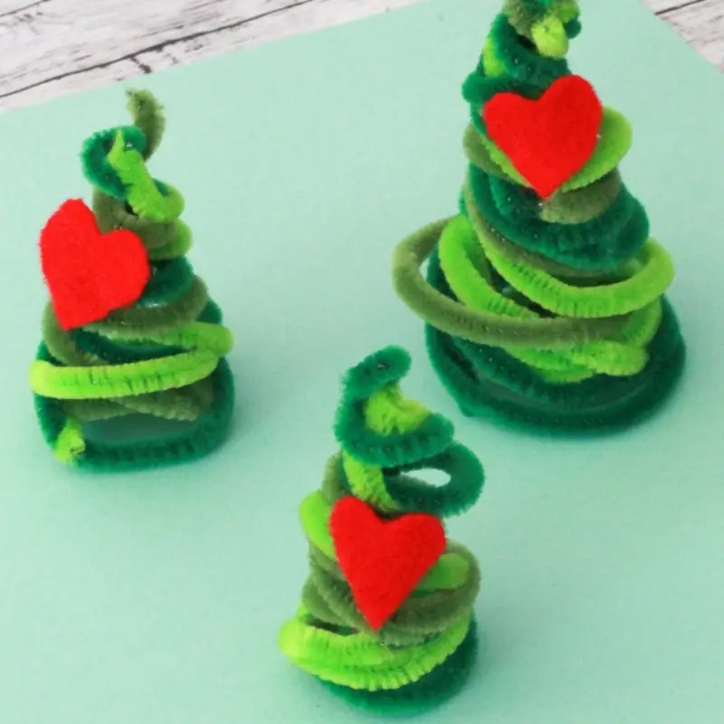 Grinch pipe cleaner Christmas trees