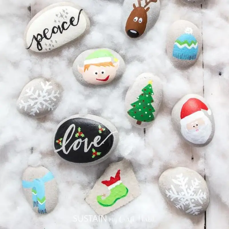 Christmas rock painting