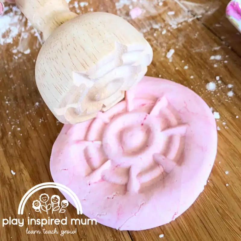 Cloud dough with wooden stamp