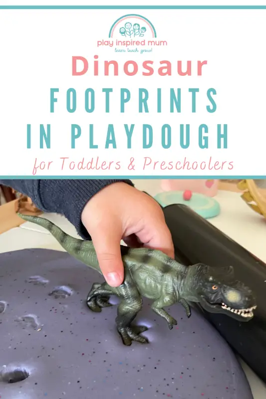 Dinosaur footprints in playdough pin