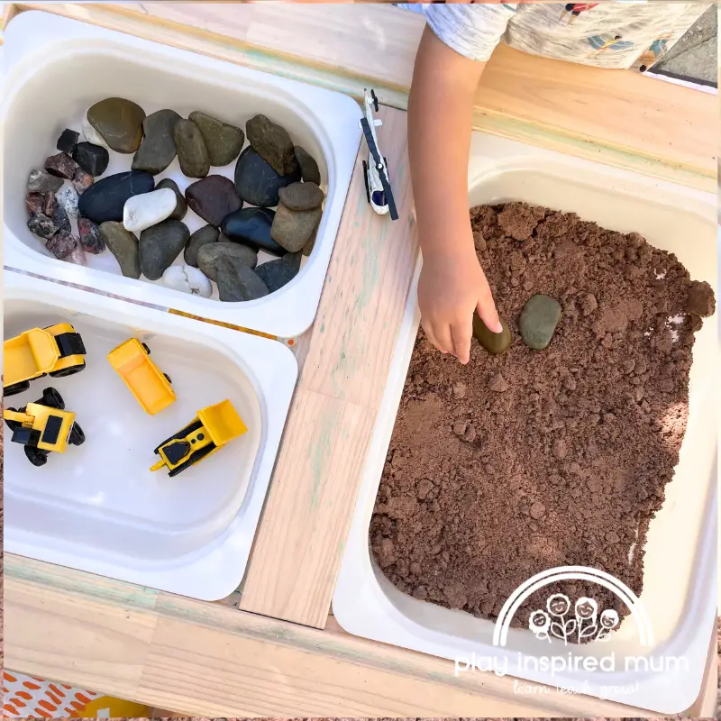 Construction truck sensory bin taste safe dirt