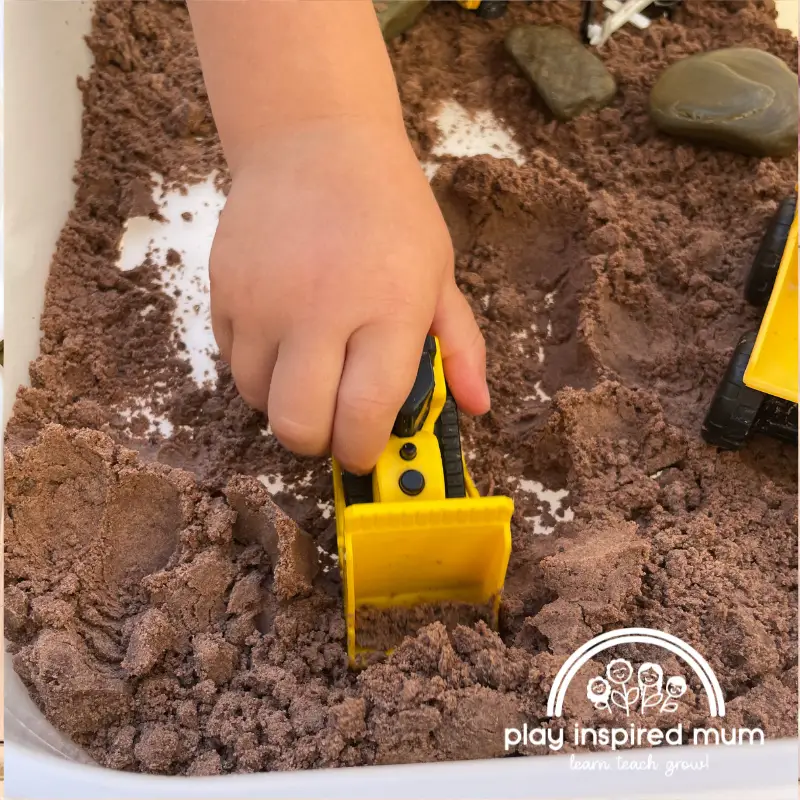 Construction truck taste safe dirt sensory bin