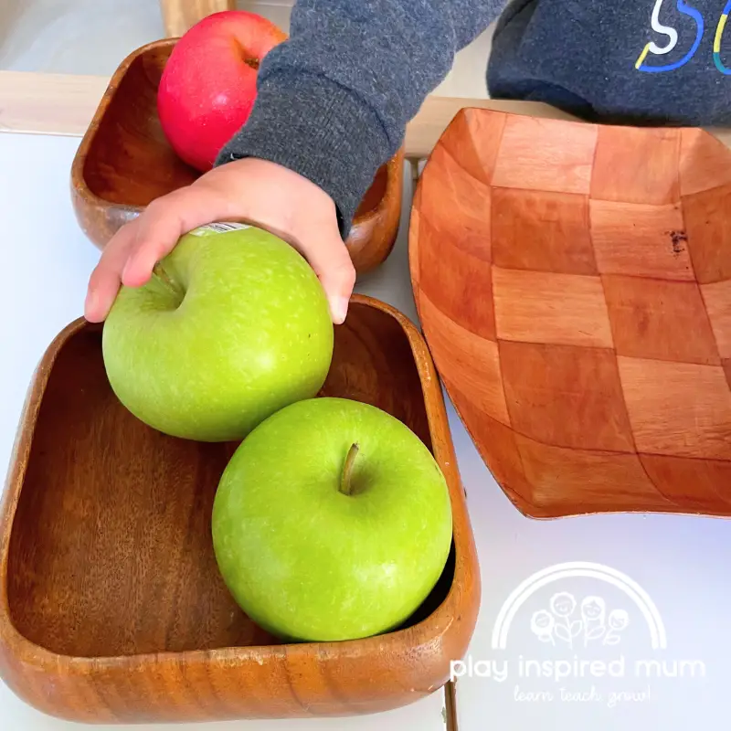 apple sorting for toddlers by colour