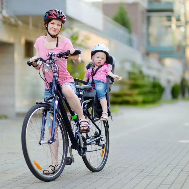 Mother and child riding a bike