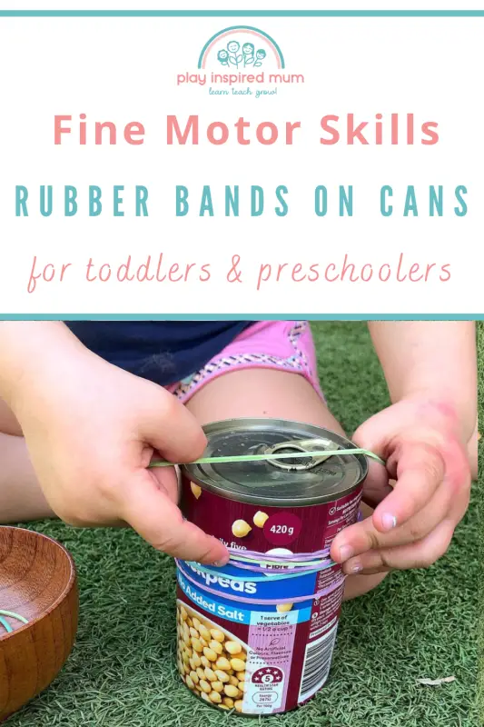rubber bands on cans fine motor skills activity pin